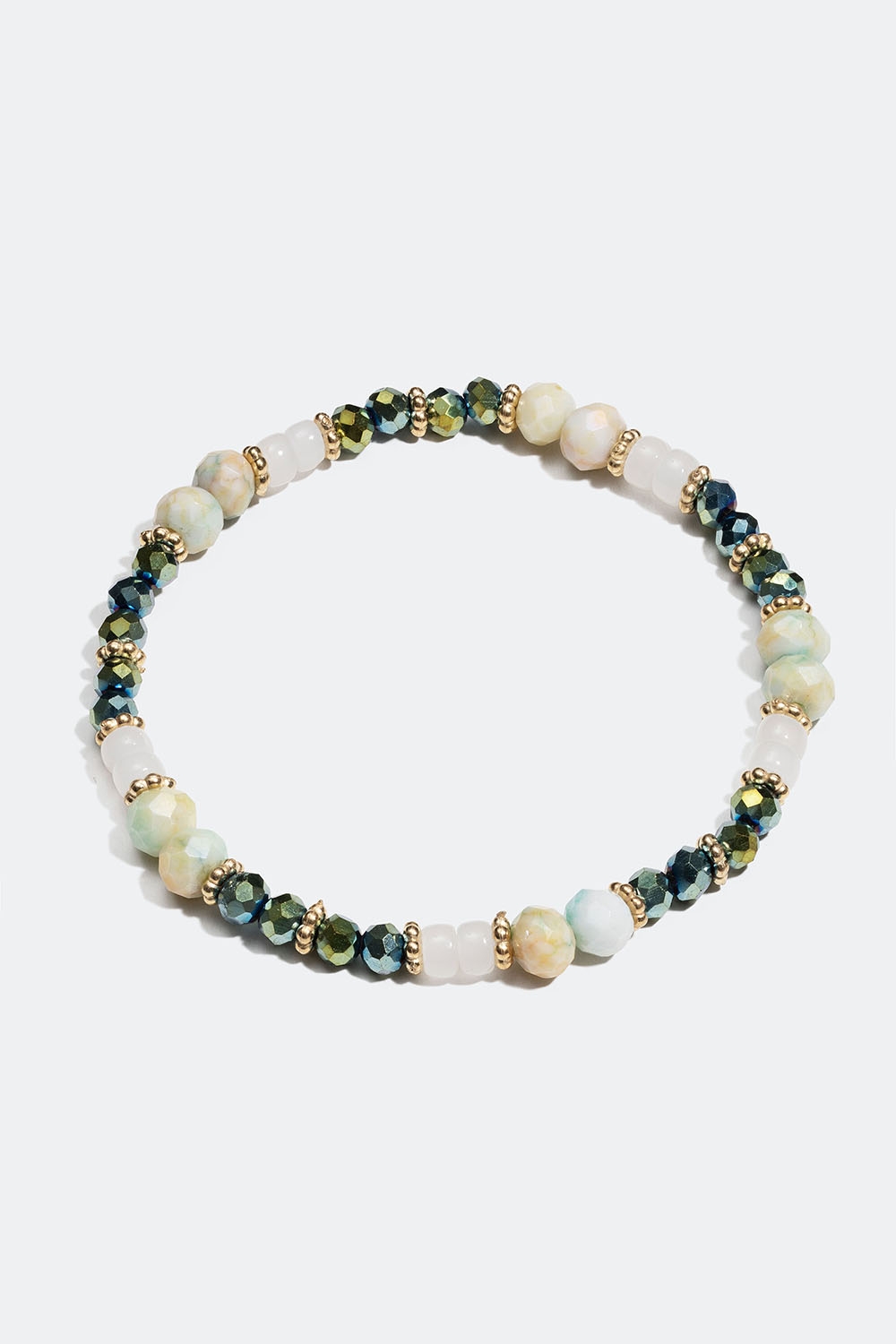 Elastiskt armband med en mix av gröna pärlor i gruppen Smycken / Armband / Tunna hos Glitter (251001107502)
