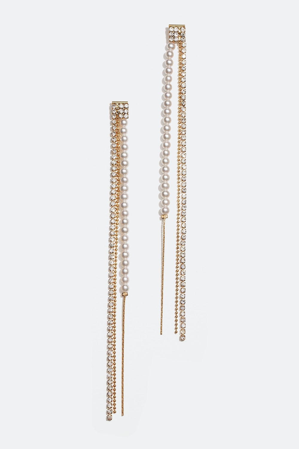 Långa guldfärgade örhängen med pärlor och glasstenar i gruppen Smycken / Örhängen hos Glitter (253005900202)
