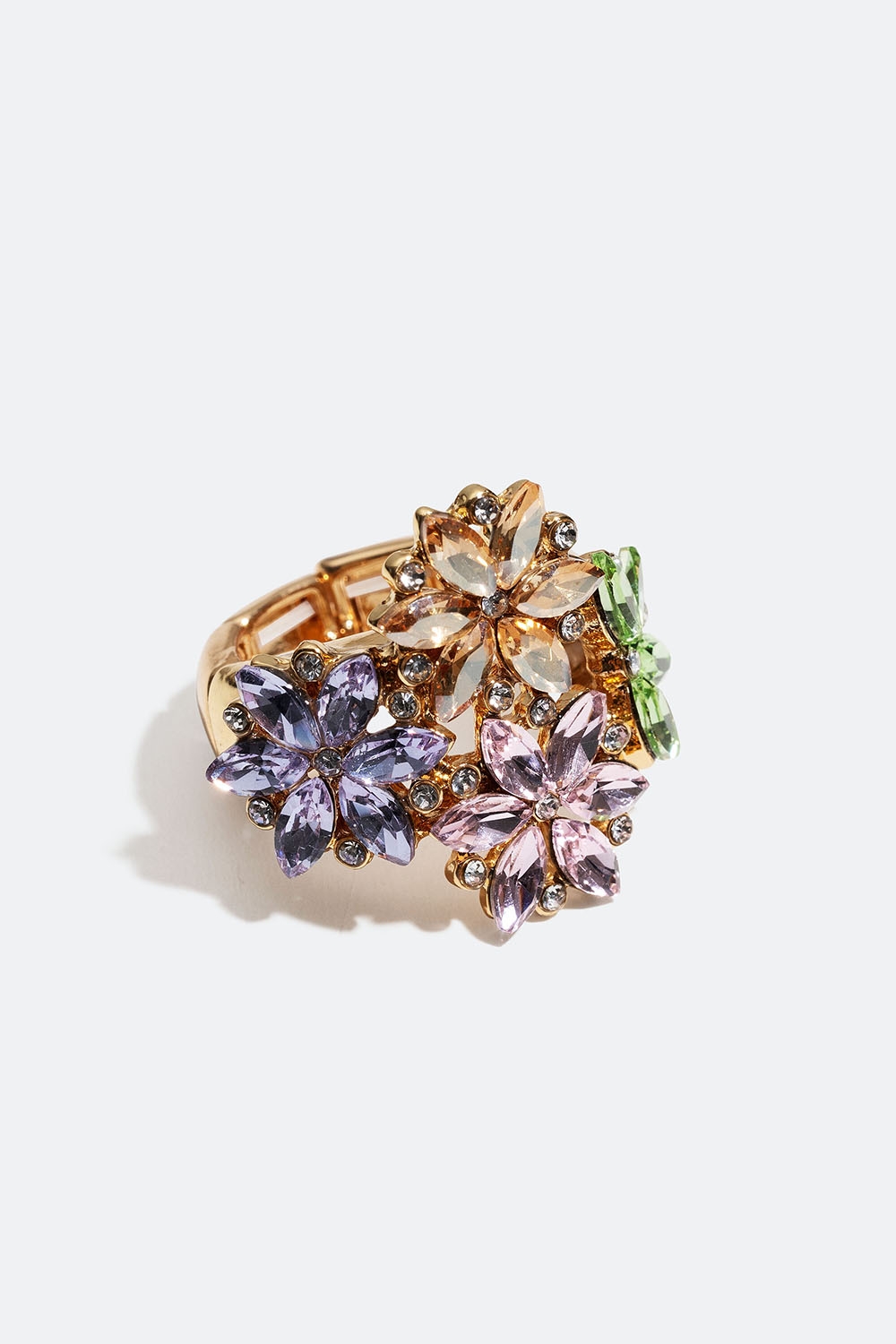 Justerbar ring med blommor och färgade glasstenar i gruppen Smycken / Ringar / Breda hos Glitter (256001009900)
