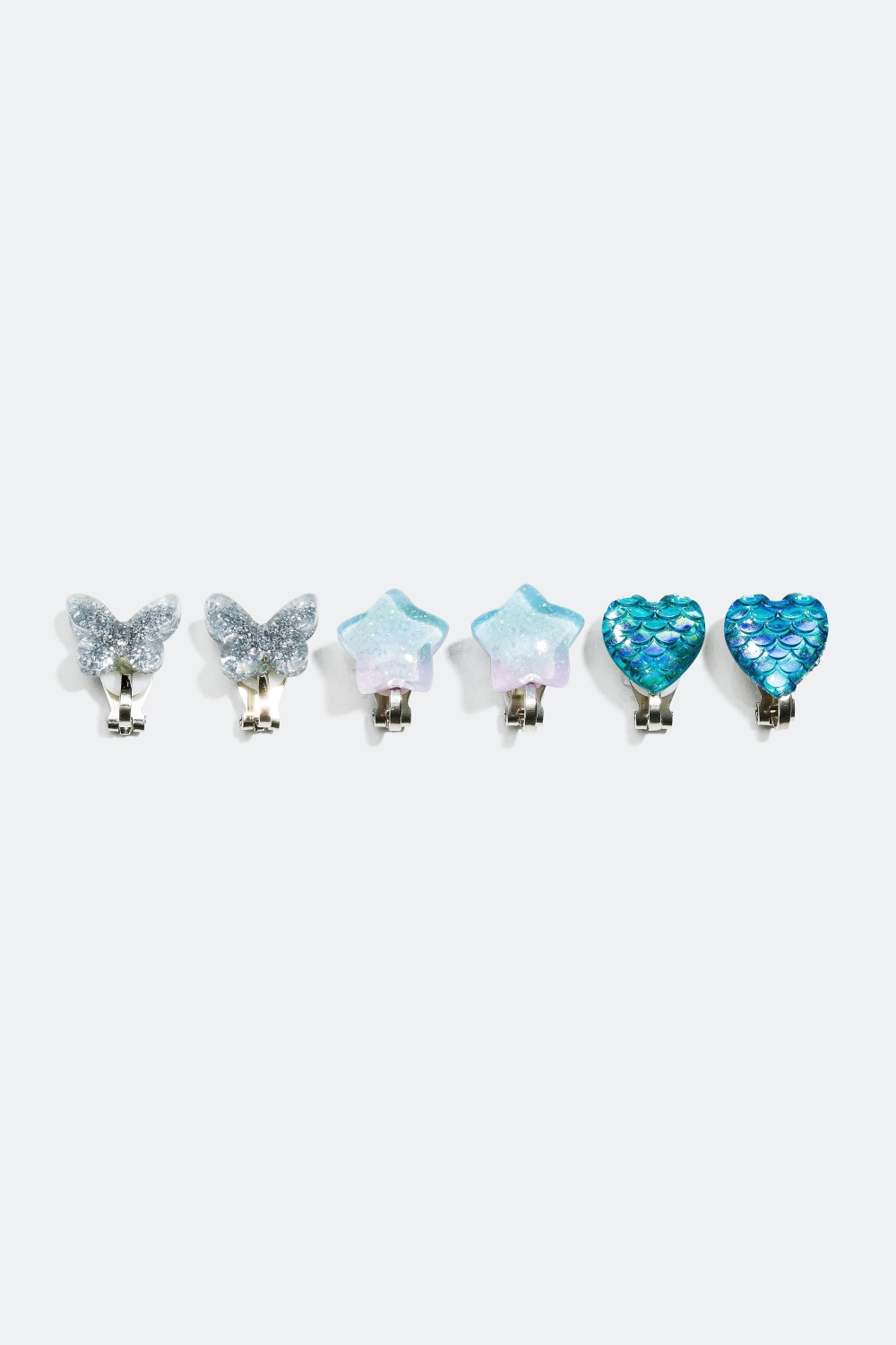Clipsörhängen med fjäril, stjärna och hjärta, 3-pack i gruppen Barn / Barnsmycken / Barnörhängen hos Glitter (322671)