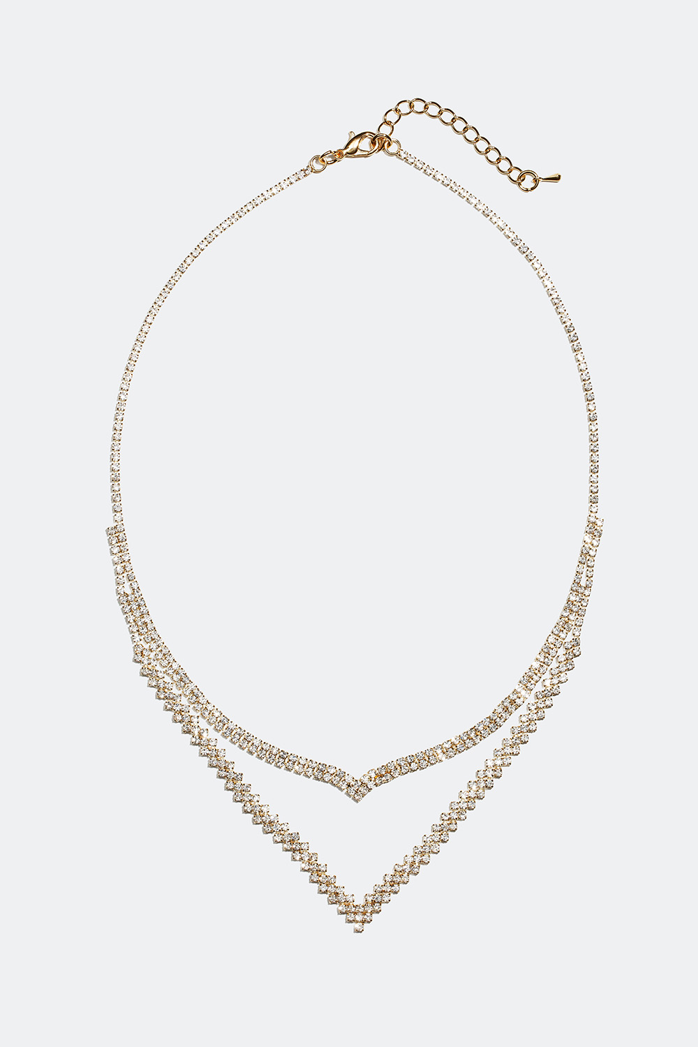 Guldfärgat strasshalsband med v-formad design i gruppen Smycken / Halsband / Strass hos Glitter (328027)