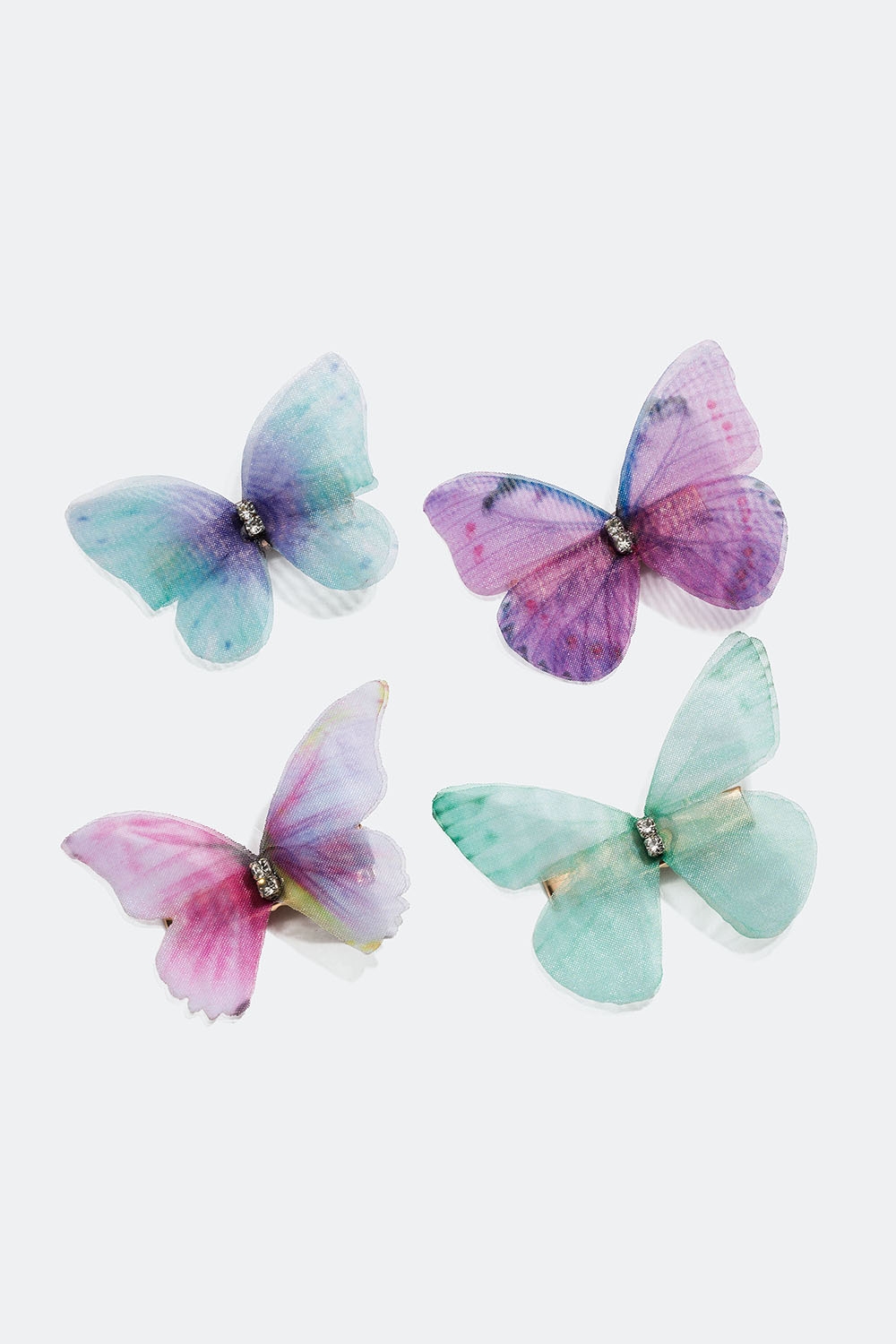 Guldfärgade hårspännen med fjärilar i flera färger, 4-pack i gruppen Håraccessoarer / Spännen & klämmor / Hårspännen hos Glitter (335001105400)