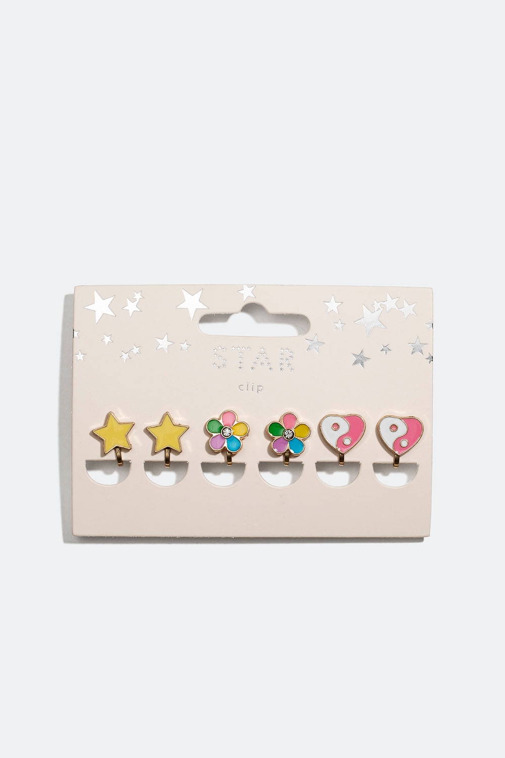 Clipsörhängen med stjänor, blommor och hjärtan, 3-pack i gruppen Barn / Barnsmycken / Barnörhängen hos Glitter (402000039900)