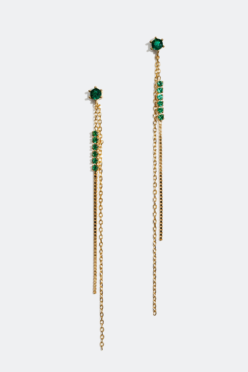 Långa örhängen förgyllda med 18k guld med länkar och gröna stenar i gruppen Smycken / Örhängen hos Glitter (553002157702)