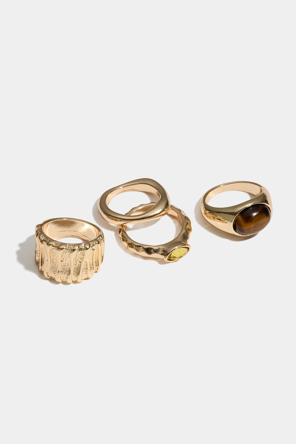 Ringar med olika design och tigeröga, 4-pack