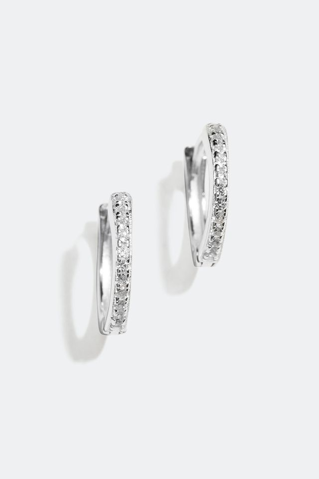 Små hoops i äkta silver med Cubic Zirconia stenar, 1,2 cm