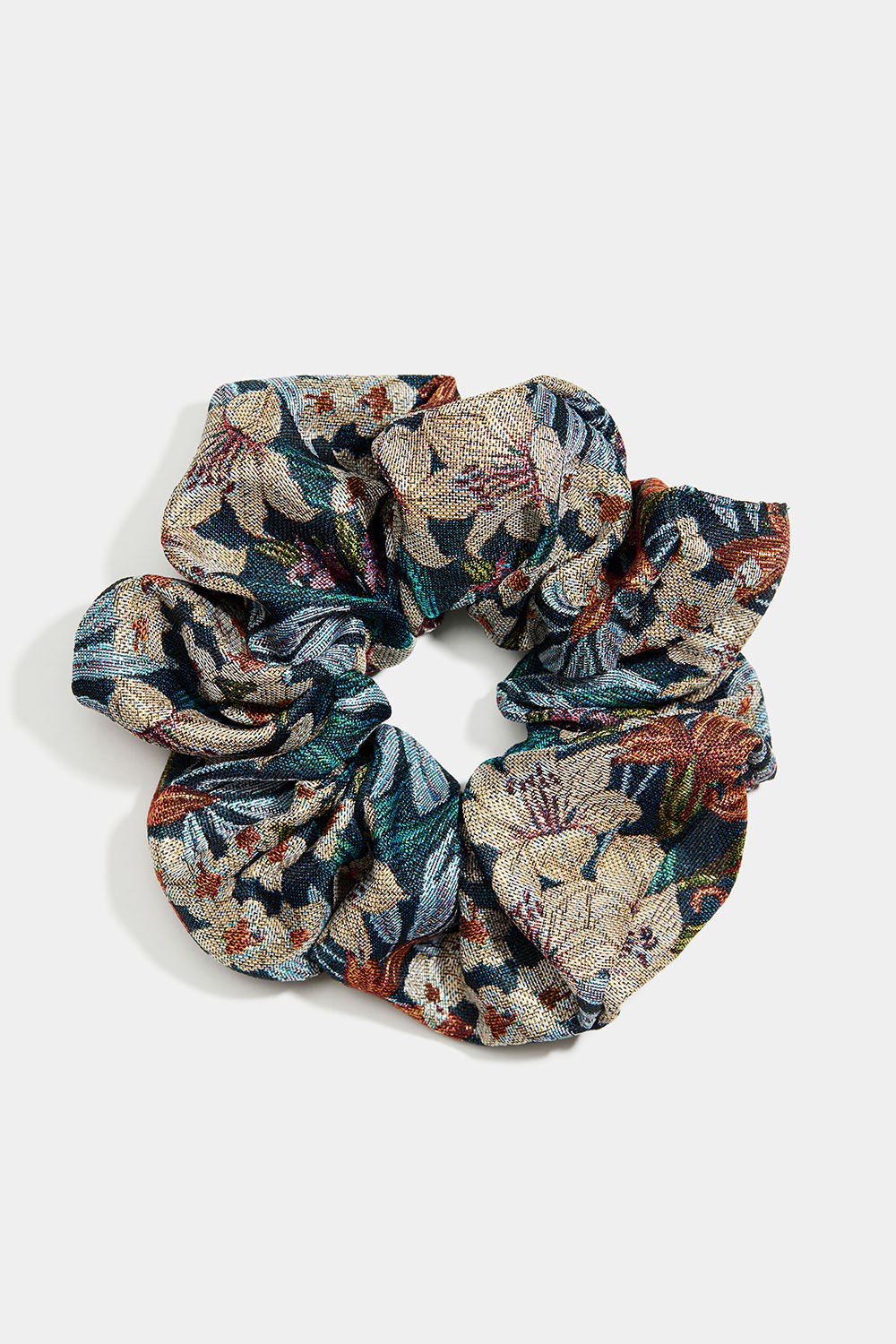 Stor scrunchie i jacquardvävt blommönster