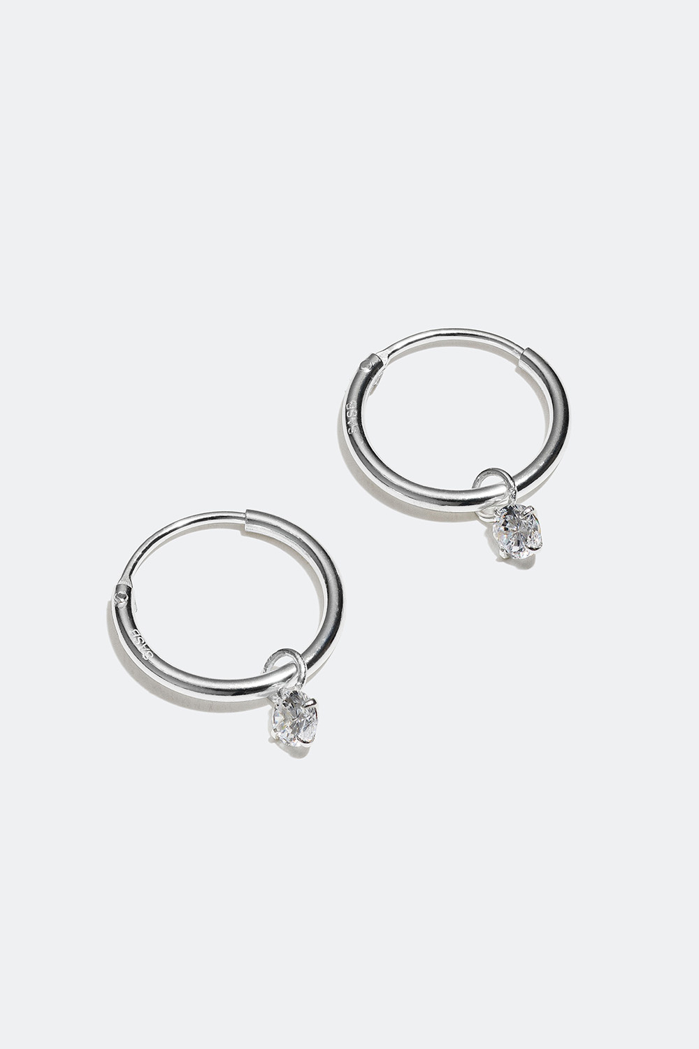 Hoops med glasstenar i äkta silver, 1 cm
