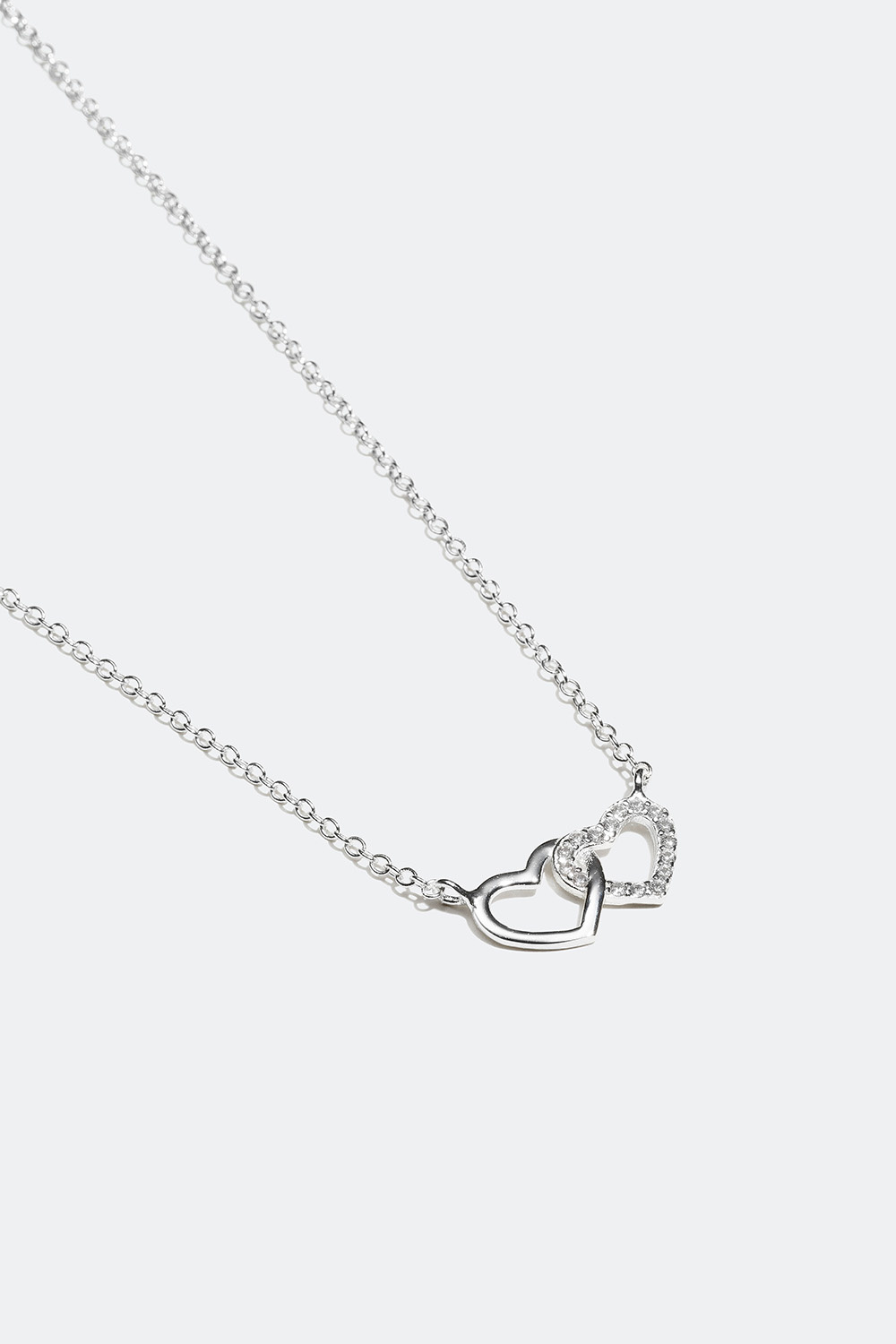 Halsband i äkta silver med två hjärtan